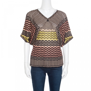 Pre Owned Missoni Multicolor Perforated Lurex Knit Dolman Sleeve Top S