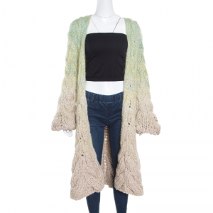 Pre Owned Missoni Green Chunky Alpaca Wool Knit Bois Ombre Cardigan L