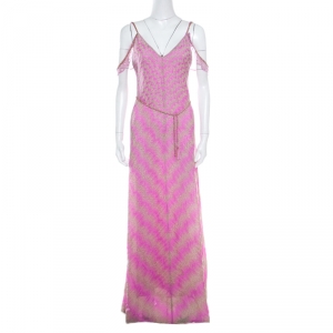 Missoni Pink Zig Zag Patterned Lurex Knit Sleeveless Maxi Dress S