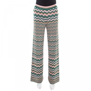 Missoni Multicolor Chevron Pattern Lurex Knit Elasticized Waist Wide Leg Pants S
