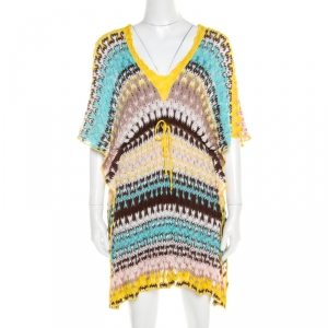 Missoni Mare Multicolor Perforated Knit Beach Cover-Up Kaftan S