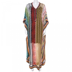 Pre Owned Missoni Mare Multicolor Chevron Pattern Perforated Lurex Knit Beach Cover Up Kaftan S