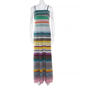 Missoni Multicolor Irregular Striped Lurex Knit Sleeveless Maxi Dress S 
