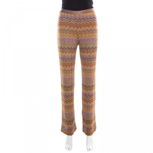 Pre Owned Missoni Multicolor Chevron Patterned Lurex Knit Elasticized Waist Pants S