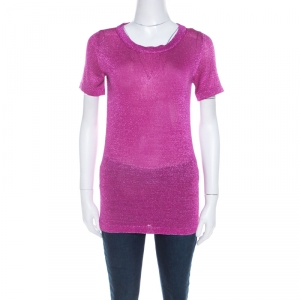 Pre Owned Missoni Pink Lurex Knit Short Sleeve Vanise Lamé Top S