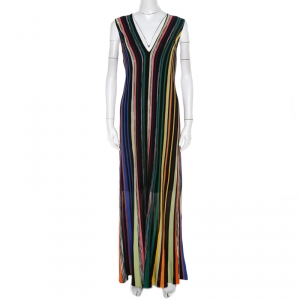 Missoni Multicolor Striped Lurex Knit Sleeveless Maxi Dress L