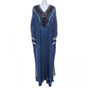 Missoni Navy Blue Lurex Knit Embellished Maxi Kaftan Dress M 