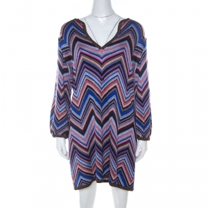 Missoni Multicolor Chevron Pattern Lurex Knit Short Dress L 