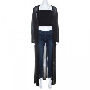 Pre Owned Missoni Black Lurex Knit Front Open Maxi Cardigan L