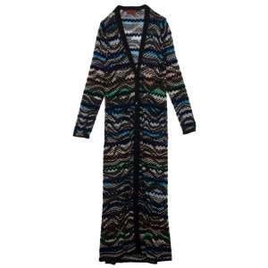 Pre Owned Missoni Metallic Multicolor Open Maxi Cardigan L