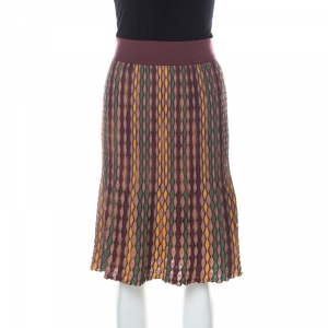 Pre Owned M Missoni Multicolor Zig Zag Knit Knee Length Skirt L