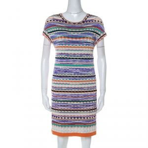 Missoni Multicolor Knit Short Sleeve Mini Dress M 