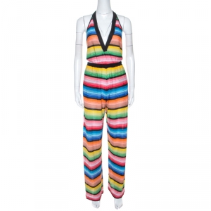 Missoni Multicolor Striped Knit Halterneck Coverup Jumpsuit S 