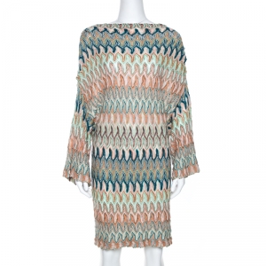Missoni Multicolor Pointelle Chevron Knit Tunic Dress M