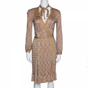 Pre Owned Missoni Yellow Ochre Zig Zag Textured Knit Wrap Dress S