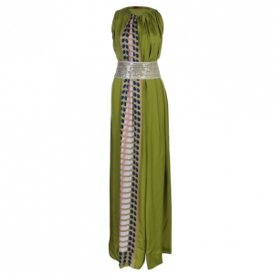 Pre Owned Missoni Green Printed Panel Sequin Belt Gown S