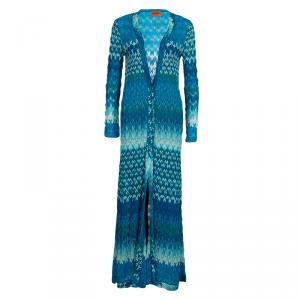 Pre Owned Missoni Blue Lurex Knit Patterned Maxi Shrug S