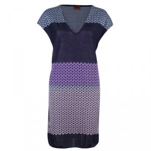 Pre Owned Missoni Purple Printed Crochet Knit Mini Dress L