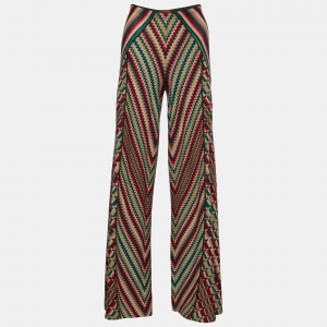 Pre Owned Missoni Multicolor Patchwork Wool Blend Knit Flared Trousers M