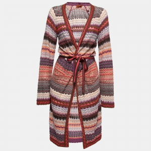 Pre Owned Missoni Multicolor Patterned Knit Long Belted Cardigan M