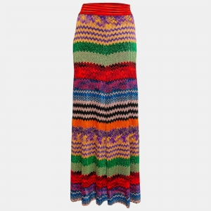 Pre Owned Missoni Multicolor Chevron Patterned Lurex Knit Maxi Skirt M