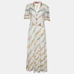 Pre Owned Missoni Cream Patterned Knit Maxi Dress M
