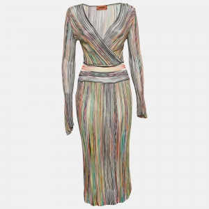 Missoni Multicolor Striped Knit Wrap Style Midi Dress S  