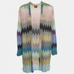Pre Owned Missoni Multicolor Patterned Lurex Knit Long Cardigan L