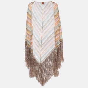 Pre Owned Missoni Multicolor Lurex Knit Fringed Poncho One Size