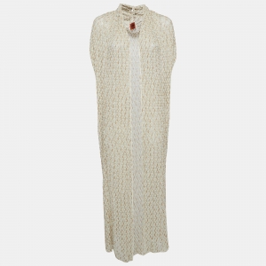 Pre Owned Missoni Cream Patterned Lurex Knit Open Front Long Cardigan M