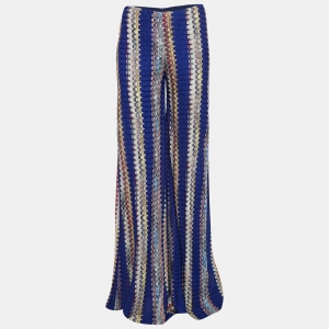 Pre Owned Missoni Blue Chevron Knit Wide Flared Pants M
