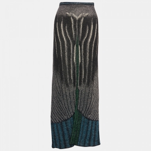 Pre Owned Missoni Multicolor Stripe Lurex Knit Flared Maxi Skirt M