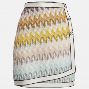 Pre Owned Missoni Multicolor Wave Patterned Knit Wrap Around Mini Skirt M