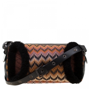 Missoni Multicolor Wave Canvas and Leather Shoulder Bag