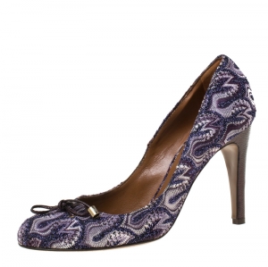 Pre Owned Missoni Multicolor Knit Fabric Bow Pumps Size 39.5
