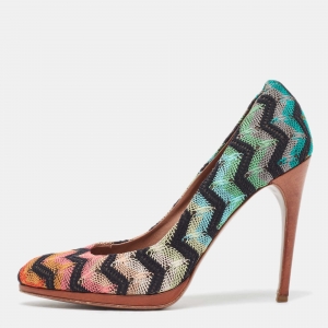 Missoni Multicolor Lace and Mesh Round Toe Pumps Size 38.5