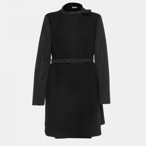 Miu Miu  Black Wool Belted Montone Scamosc Cappotto L