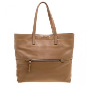 Miu Miu Brown Vitello Soft Leather Tote
