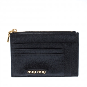 Miu Miu Black Leather Madras Card Holder 