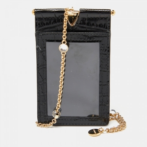 Miu Miu Black Croc Embossed Leather Chain Badge Holder