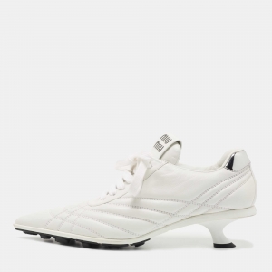 Pre Owned Miu Miu White Leather Pointed Toe Sneaker Pumps Size 40