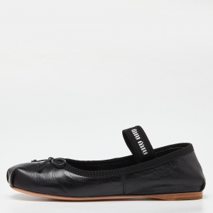 Pre Owned Miu Miu Black Leather Belt Ballerina Flats Size 36