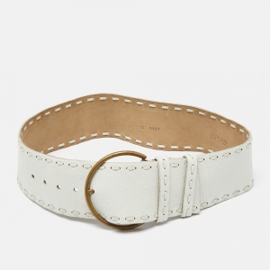 Miu Miu White Leather Round Buckle Belt 80CM