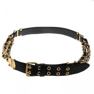 Miu Miu Black Leather Chain Link Belt 85cm