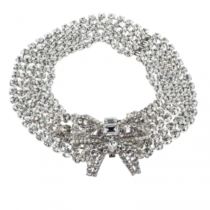 مملوكة مسبقًا قلادة ميو ميو فضية اللون مرصعة كريستال بفيونكة