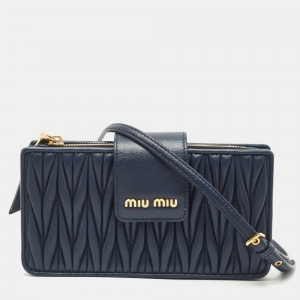 Miu Miu Navy Blue Leather Phone Crossbody Bag