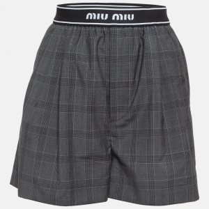 Miu Miu Grey Prince of Wales Check Wool Shorts XS