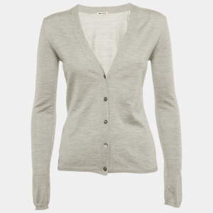 Pre Owned Miu Miu Grey Cashmere Knit Crop Cardigan S
