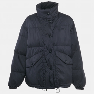 Pre Owned Miu Miu Navy Blue Synthetic Technical Pongé Down Jacket XS