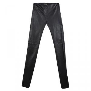 Miu Miu Black Leather Zip Detail High Rise Skinny Pants S